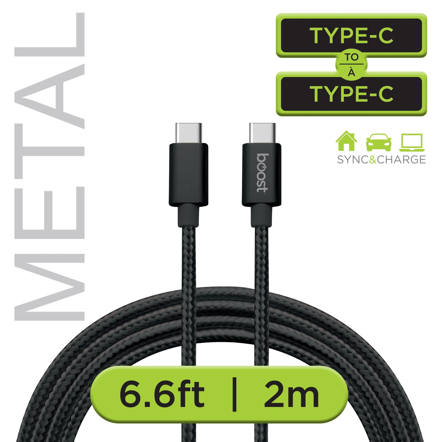 6.6 ft Braided USB-C to USB-C Cable, Black