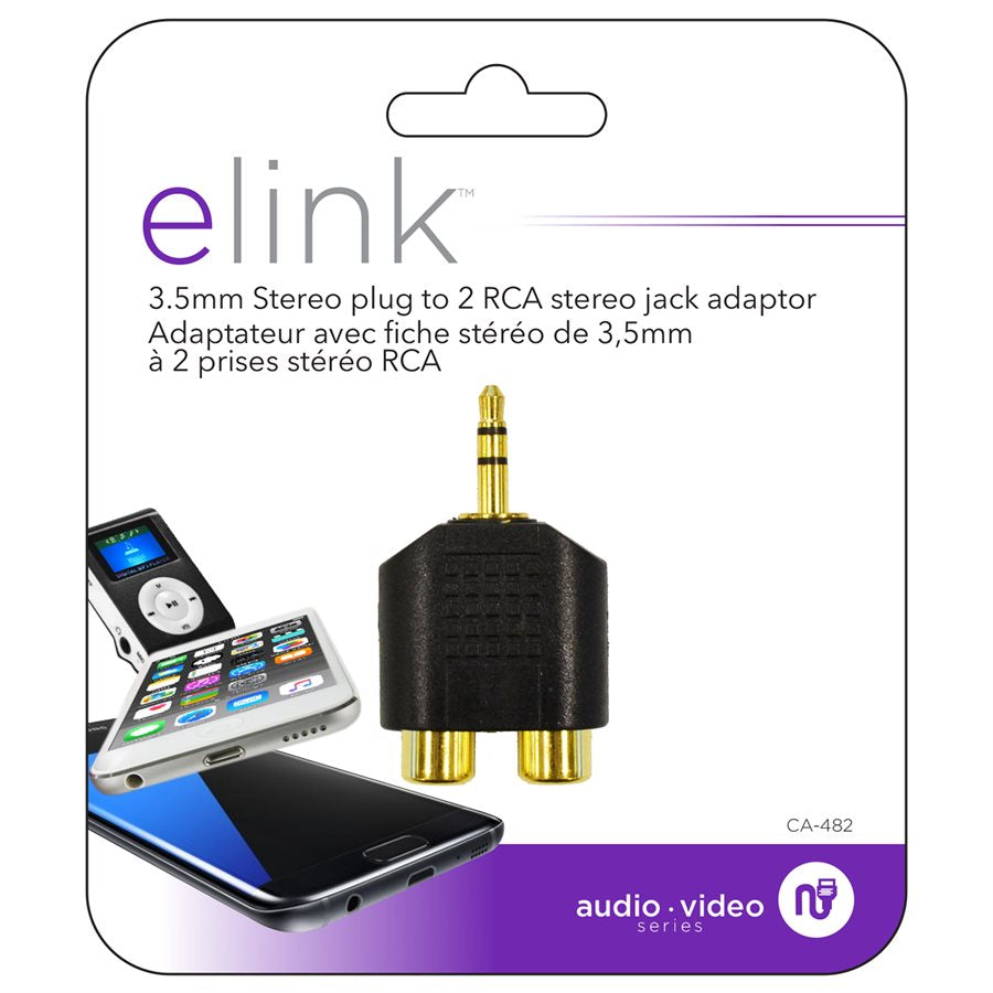 3.5mm Stereo Plug Adapter with 2 RCA Jacks