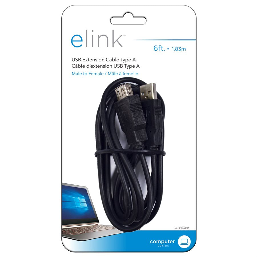 6 Ft. Black USB Extension Cable