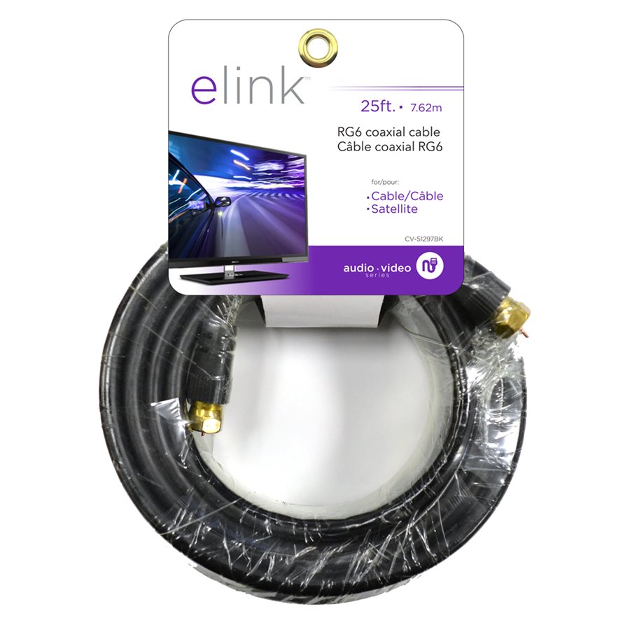 Black RG6 Coaxial Cable, 25 Ft.