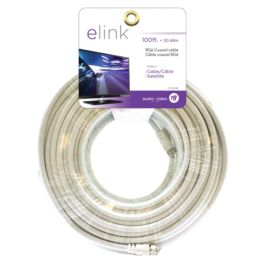 Coaxial Cable RG6; 100 Ft.