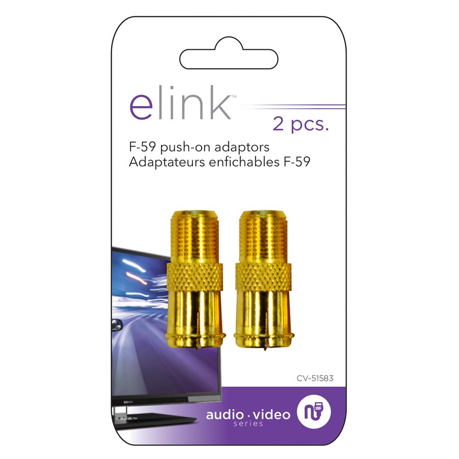 Push-On Adapter for RG59 or RG6 Coaxial Cable; Pack of 2