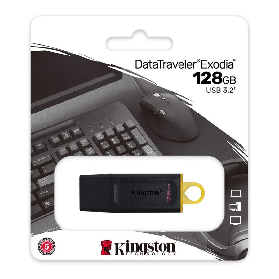 Kingston 128GB USB 3.2 DataTraveler Exodia in Black and Yellow