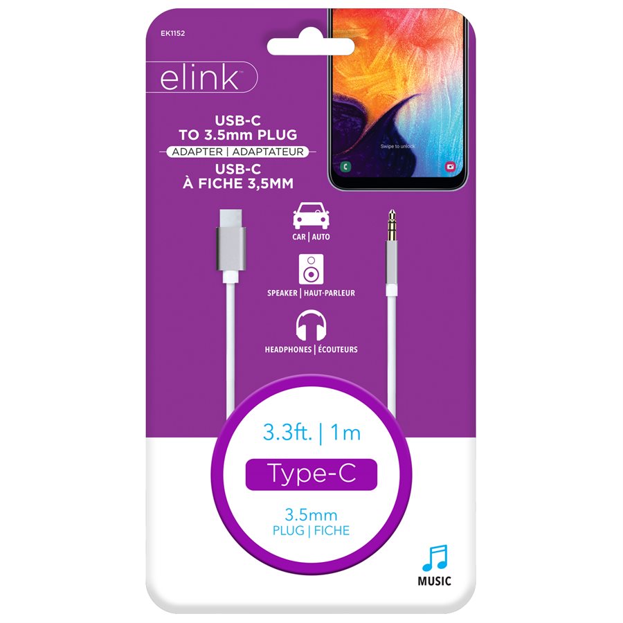 3.3ft Type-C to 3.5mm Aux Male Cable