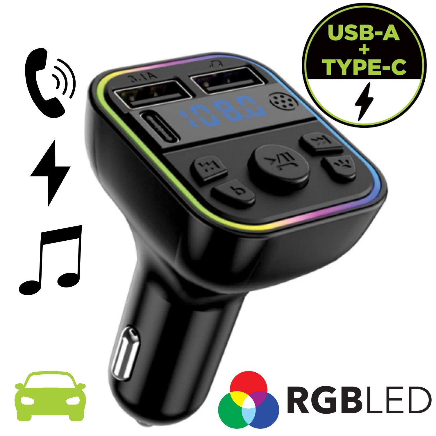 RGB LED Wireless FM Transmitter & Car Charger