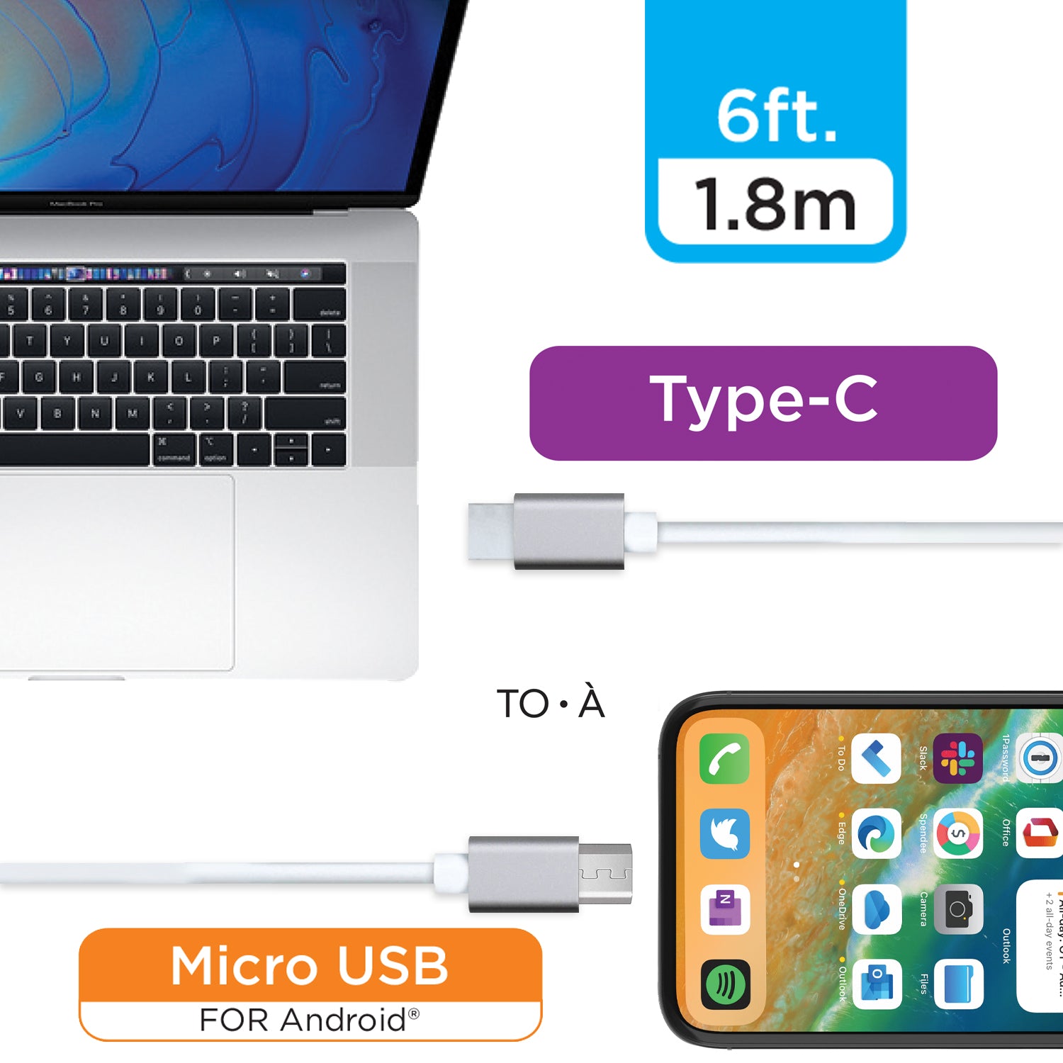 6 ft USB-C to Micro USB Charging Cable