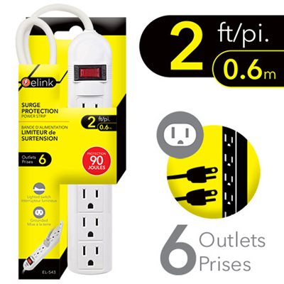 6-Outlet Power Strip with Surge Protection and 2ft Cord