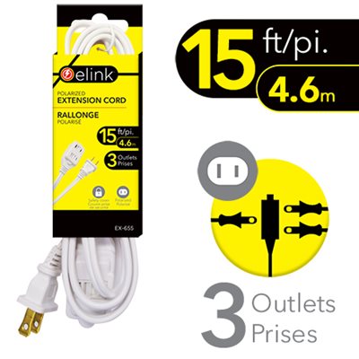 15 Ft. 3-Outlet Indoor Extension Cord