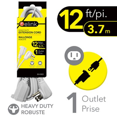 Heavy-Duty 12 FT. Indoor Extension Cord in White