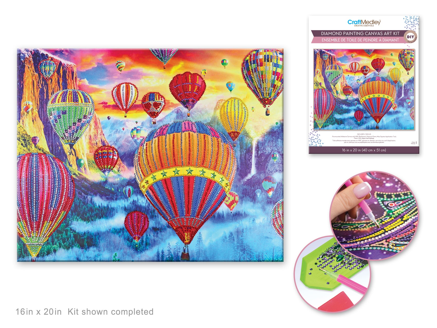 Hot Air Balloons Diamond Painting Kit: 16"x20" Canvas