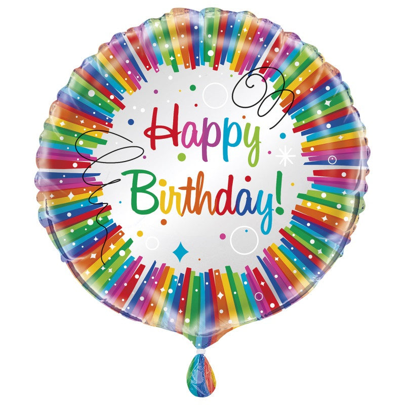 Rainbow Ribbons Birthday Foil Balloon 18"