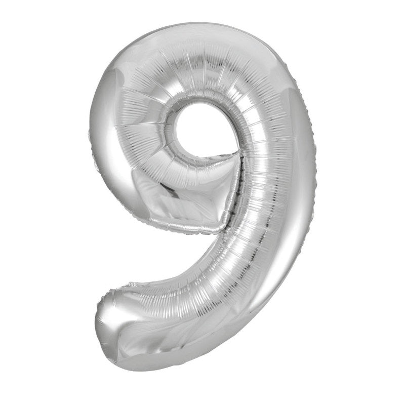 Silver Number 9 Foil Balloon 34"