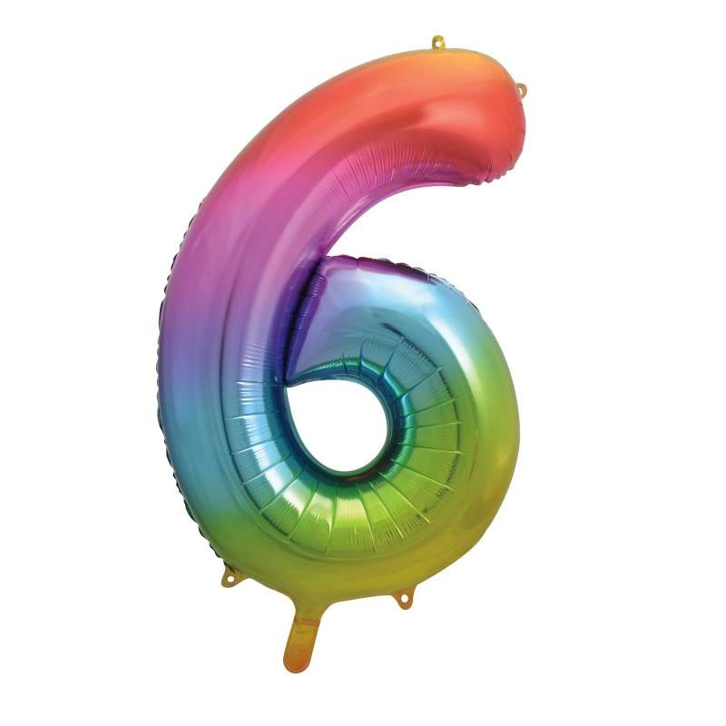 Rainbow Number 6 Foil Balloon 34"
