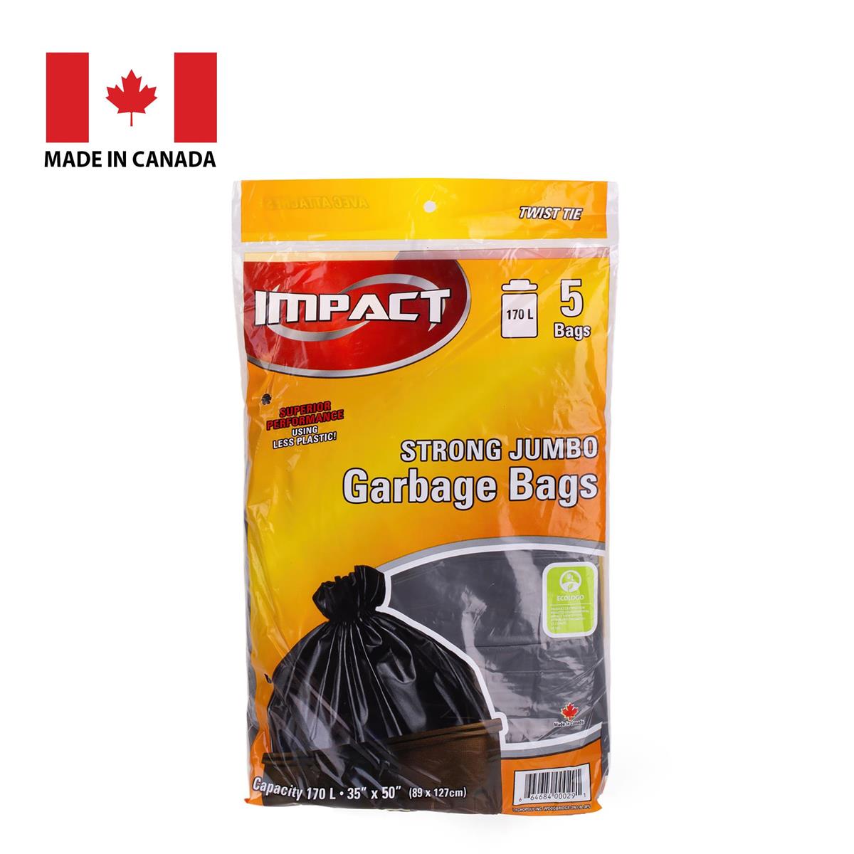 IMPACT Strong Outdoor Jumbo Garbage Bag, 5-pc, 35x50"
