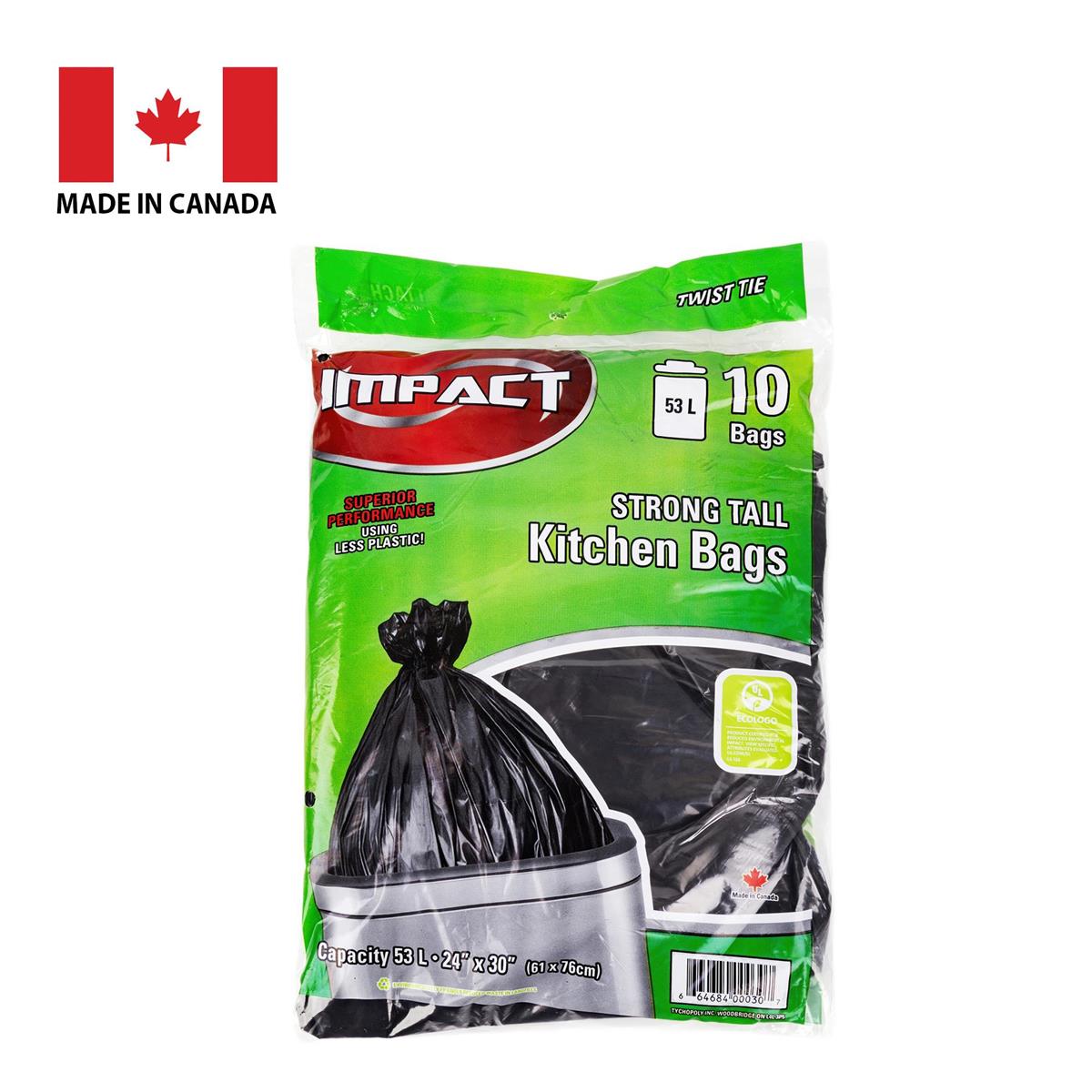 IMPACT Tall Kitchen Bags, 24x30", 10-pc