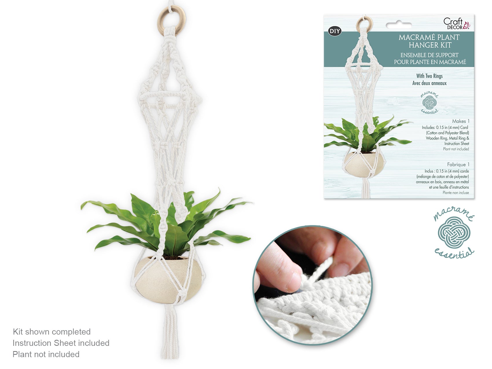 Craft Decor: DIY Macrame Planter Hanger Kit w/Wood Ring