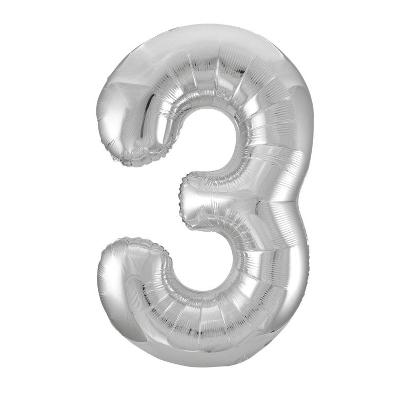 Silver Number 3 Foil Balloon 34"