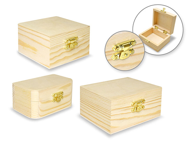 Wood Box with Clasp, 3-Style, 3pcs