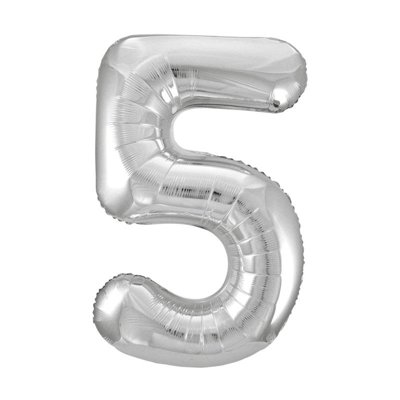 Silver Number 5 Foil Balloon 34"