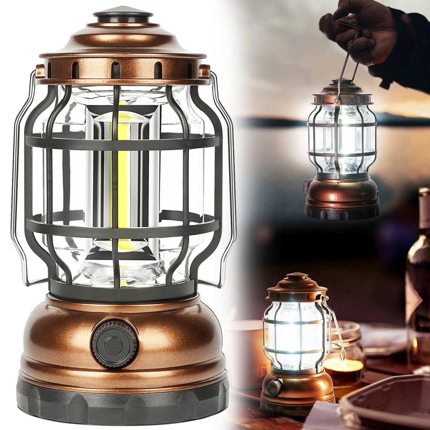 RCA Dimmable Camping Lantern with 3 COB Lights