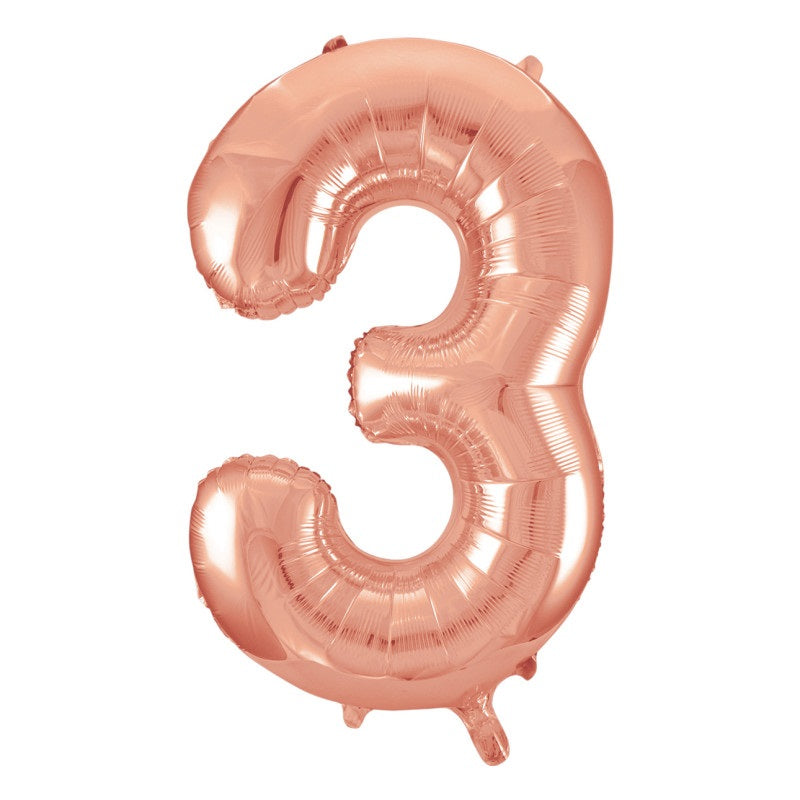 Rose Gold Number 3 Foil Balloon 34"