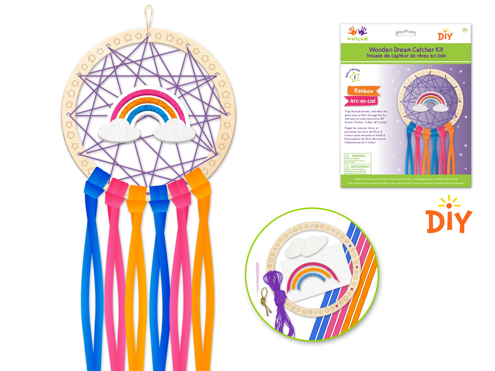 Krafty Kids Kit: DIY Wooden Dream Catcher Kit W/Ribbon Tails