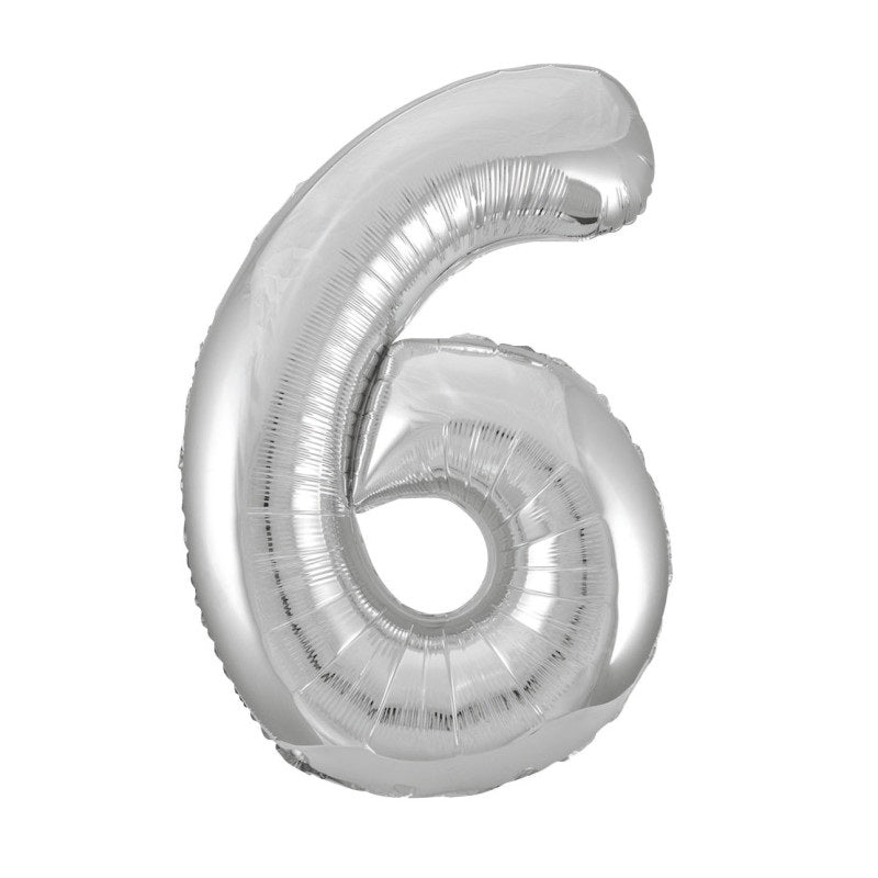 Silver Number 6 Foil Balloon 34"
