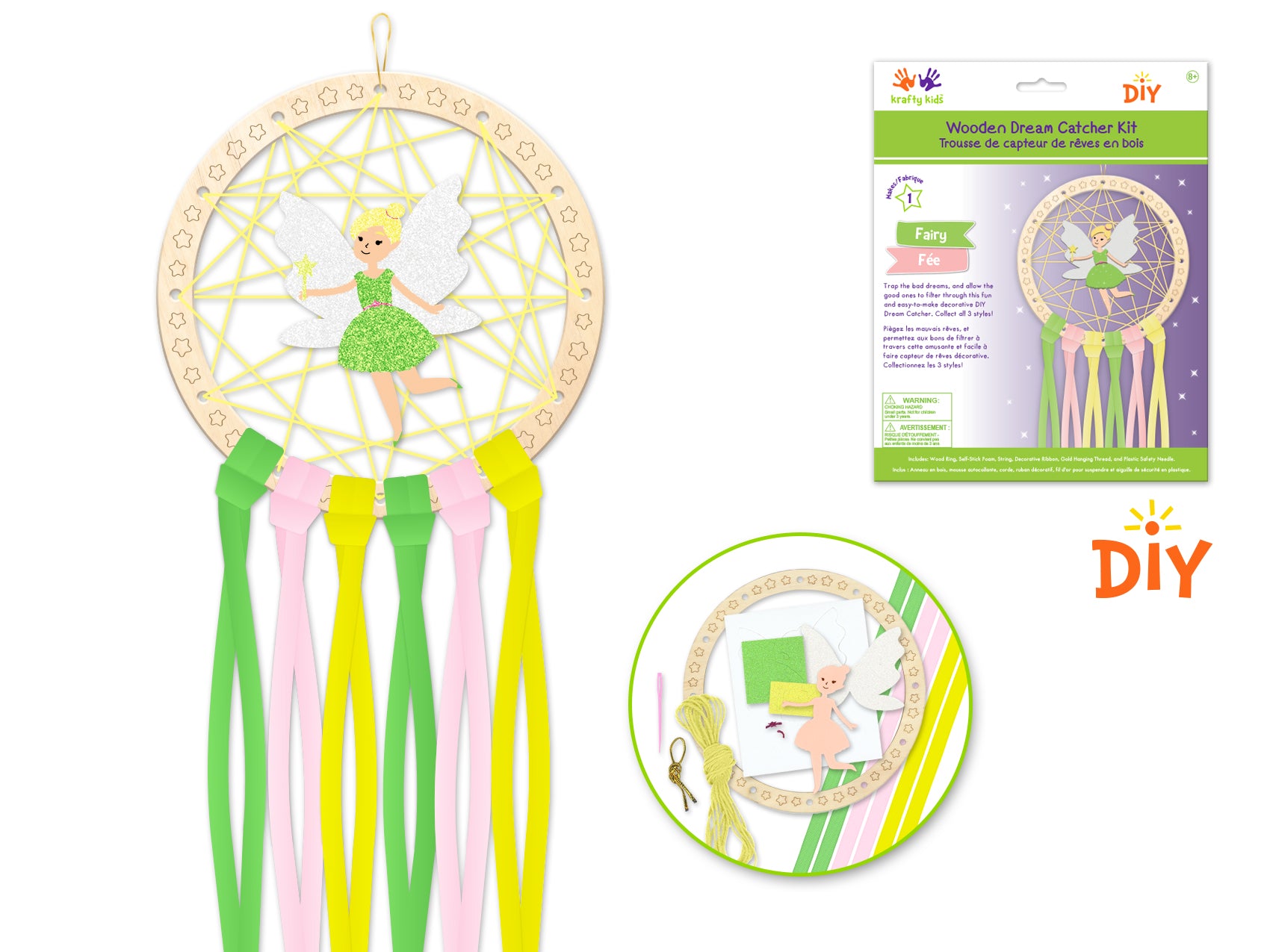 Krafty Kids Kit: DIY Wooden Dream Catcher Kit W/Ribbon Tails