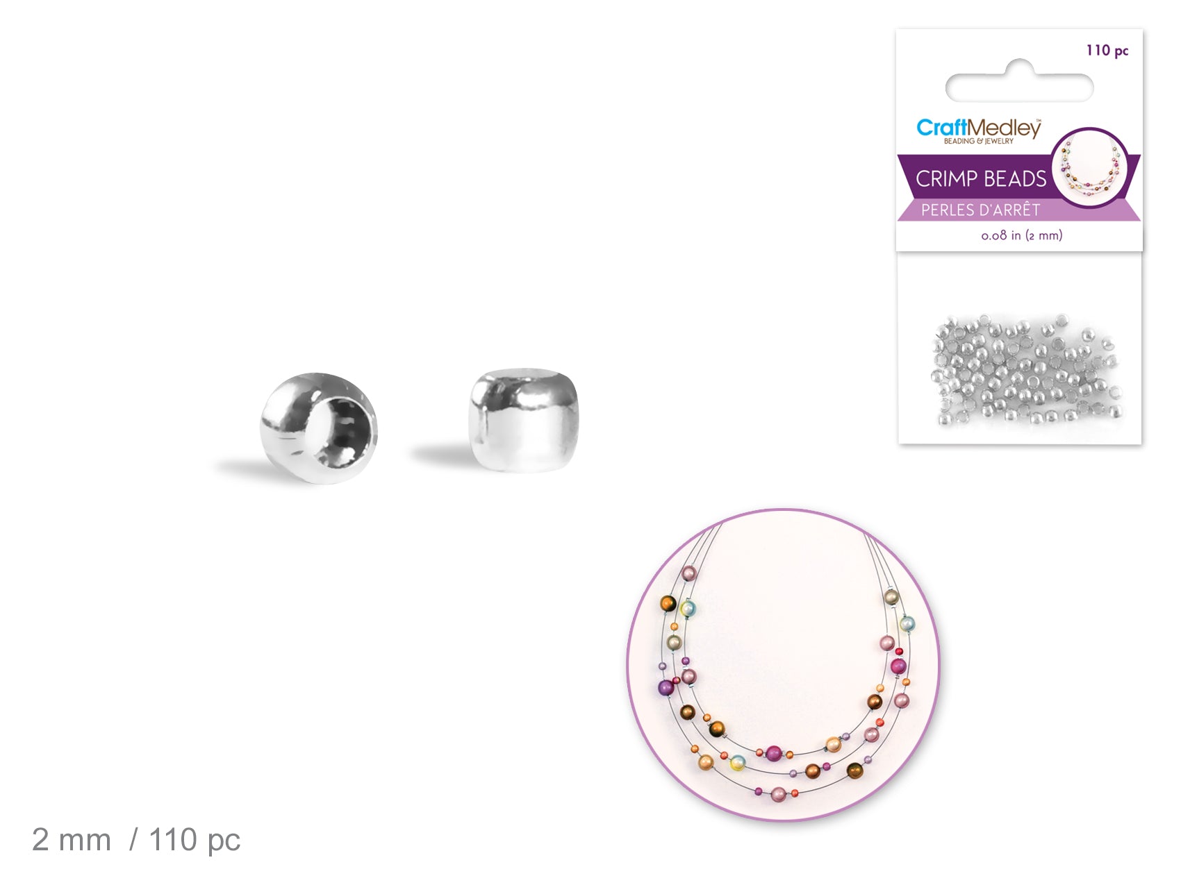 Jewelry Findings: 2mm Crimp Beads x110 Brass Metal