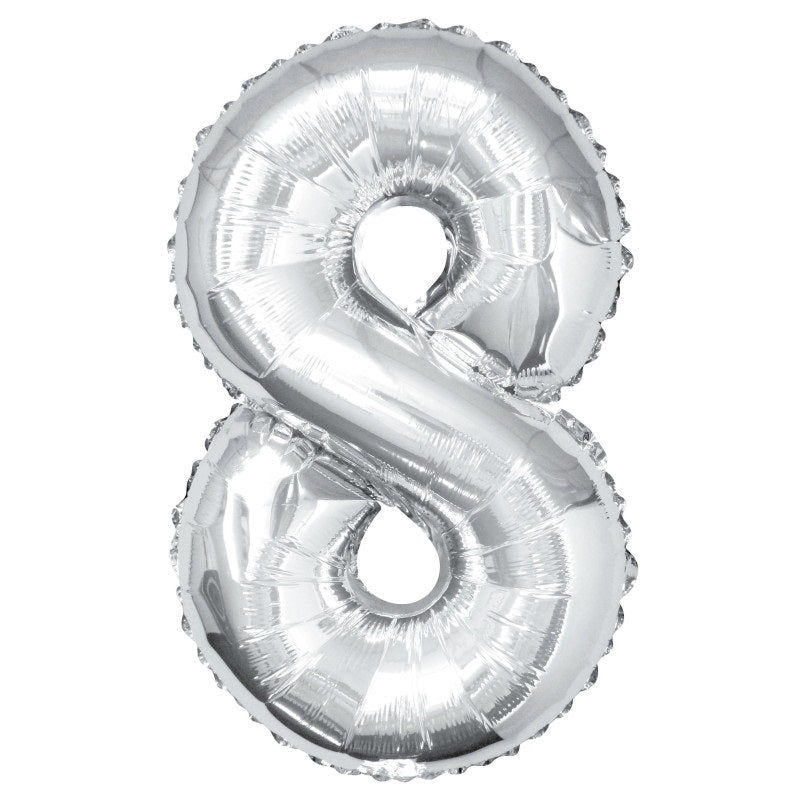 Silver Number 8 Foil Balloon 34"