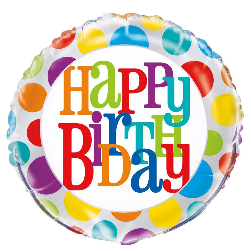 Rainbow Polka Dot Happy Birthday Foil Balloon 18"