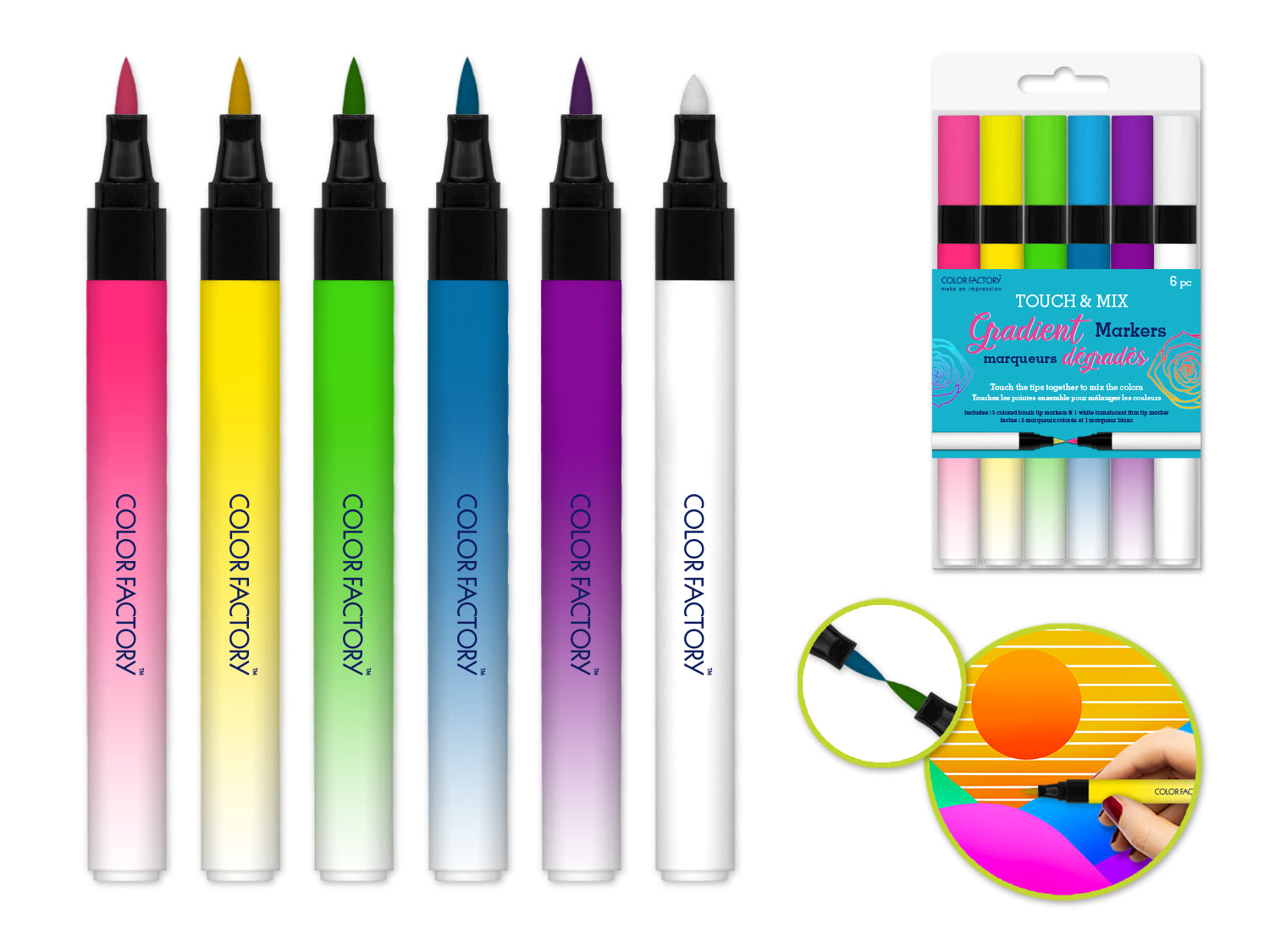 Color Factory: Touch & Mix Gradient Markers Brush Tip 6pk Alcohol-Based