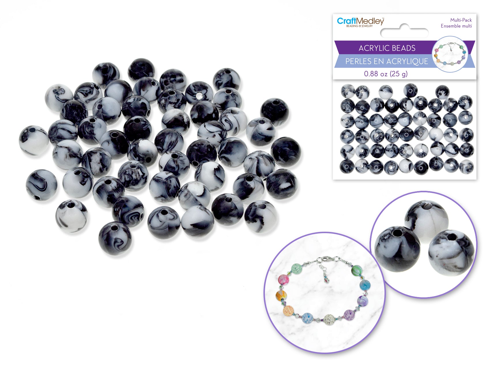 Acrylic Beads: 10mm Round Multi-Packs 25g