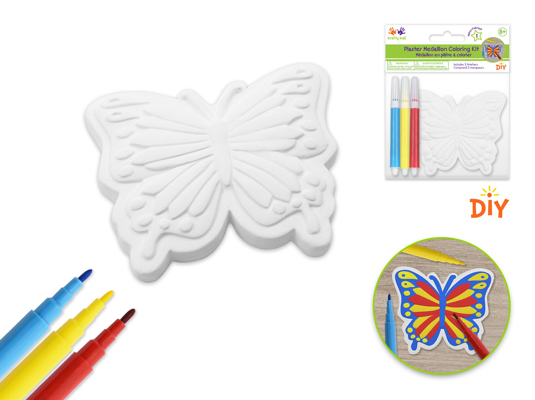 Krafty Kids Kit: 2.75" DIY Plaster Medallion Coloring Kit w/3 Markers
