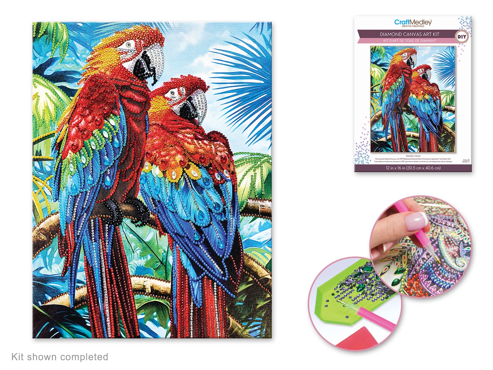 Parrots Diamond Painting Art Kit 12" x 16"