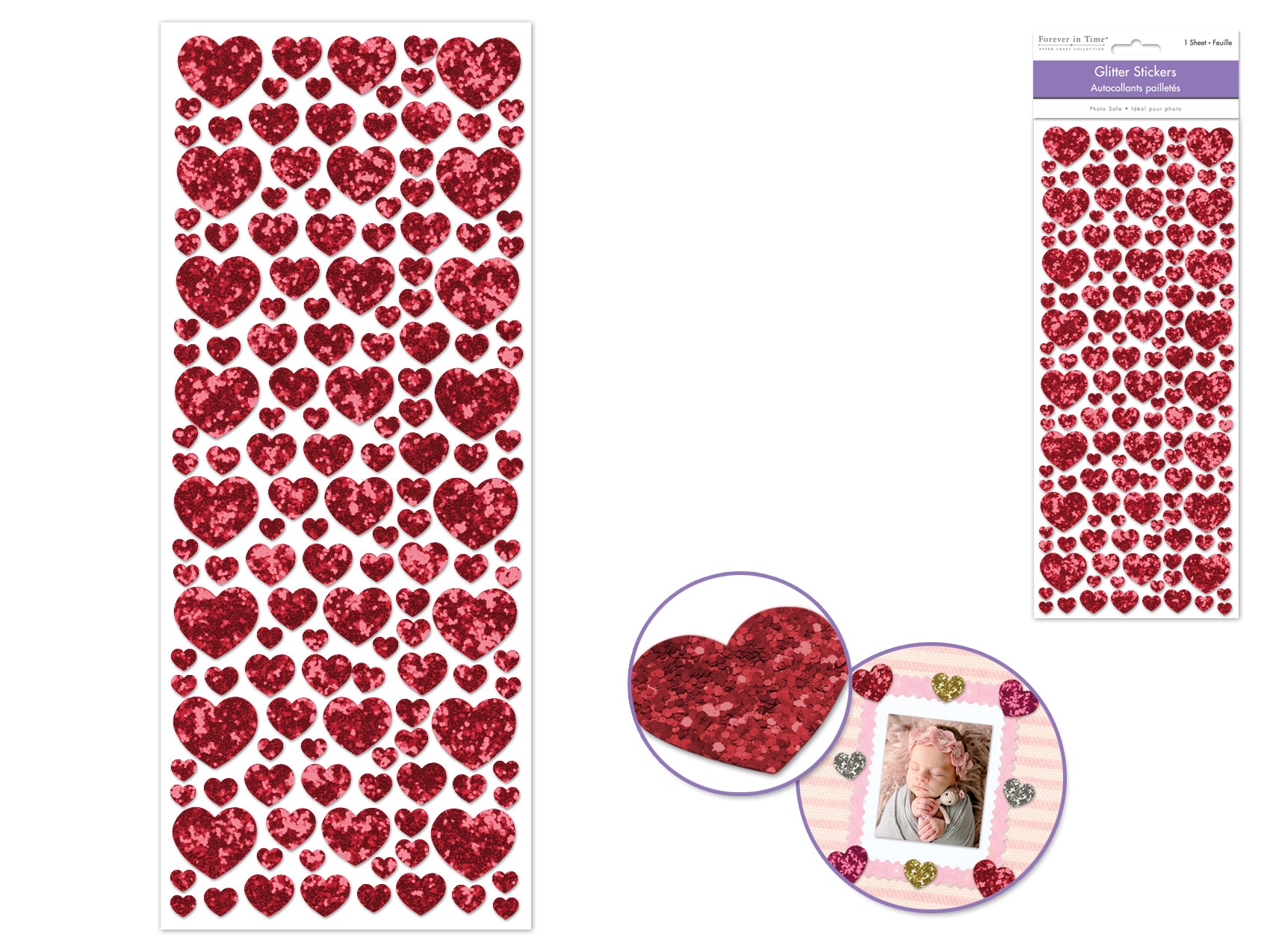Glitter Red Heart Sticker Sheet