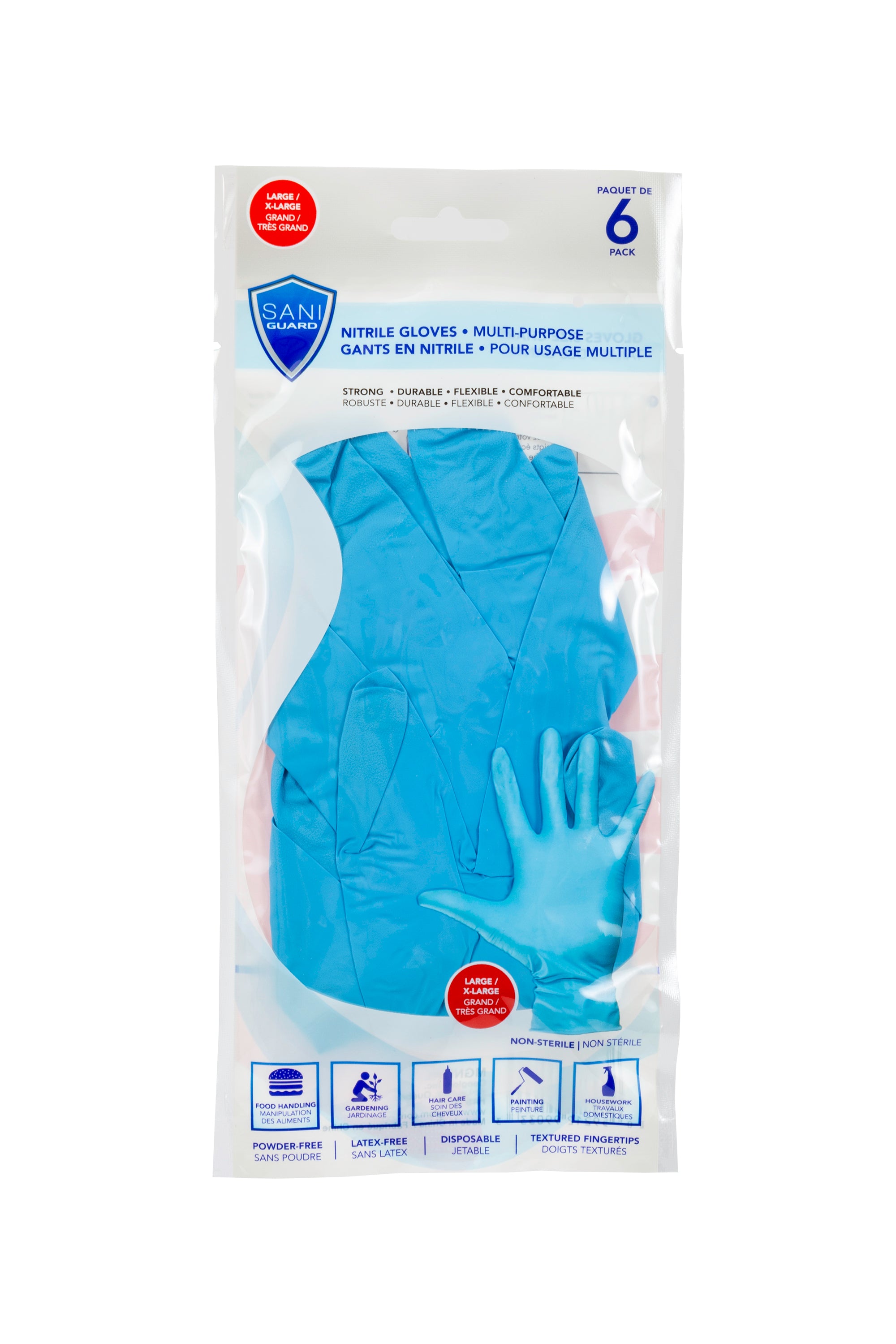 Sani-Guard Nitrile Gloves Retail  Large 6/Bag