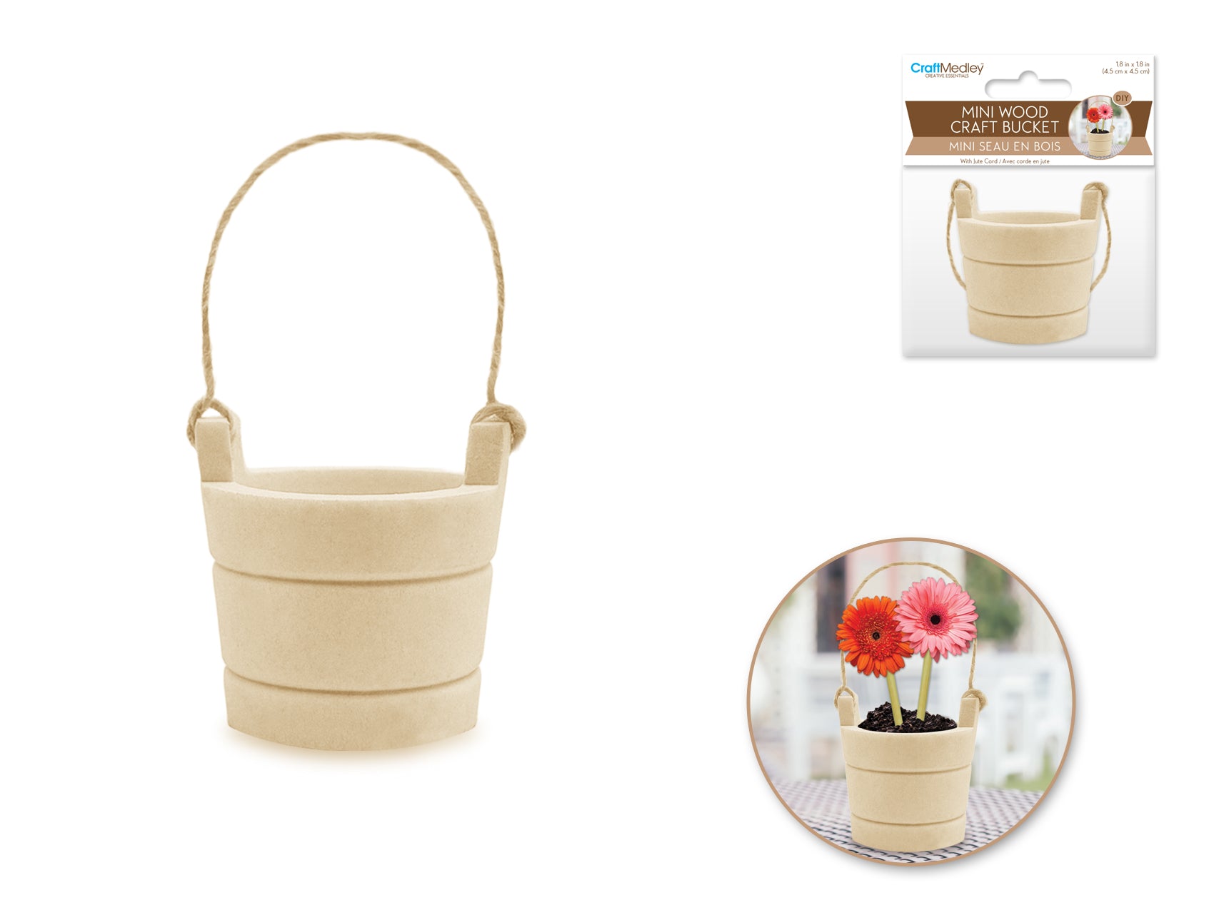 Mini Wood Well Bucket with Jute Rope