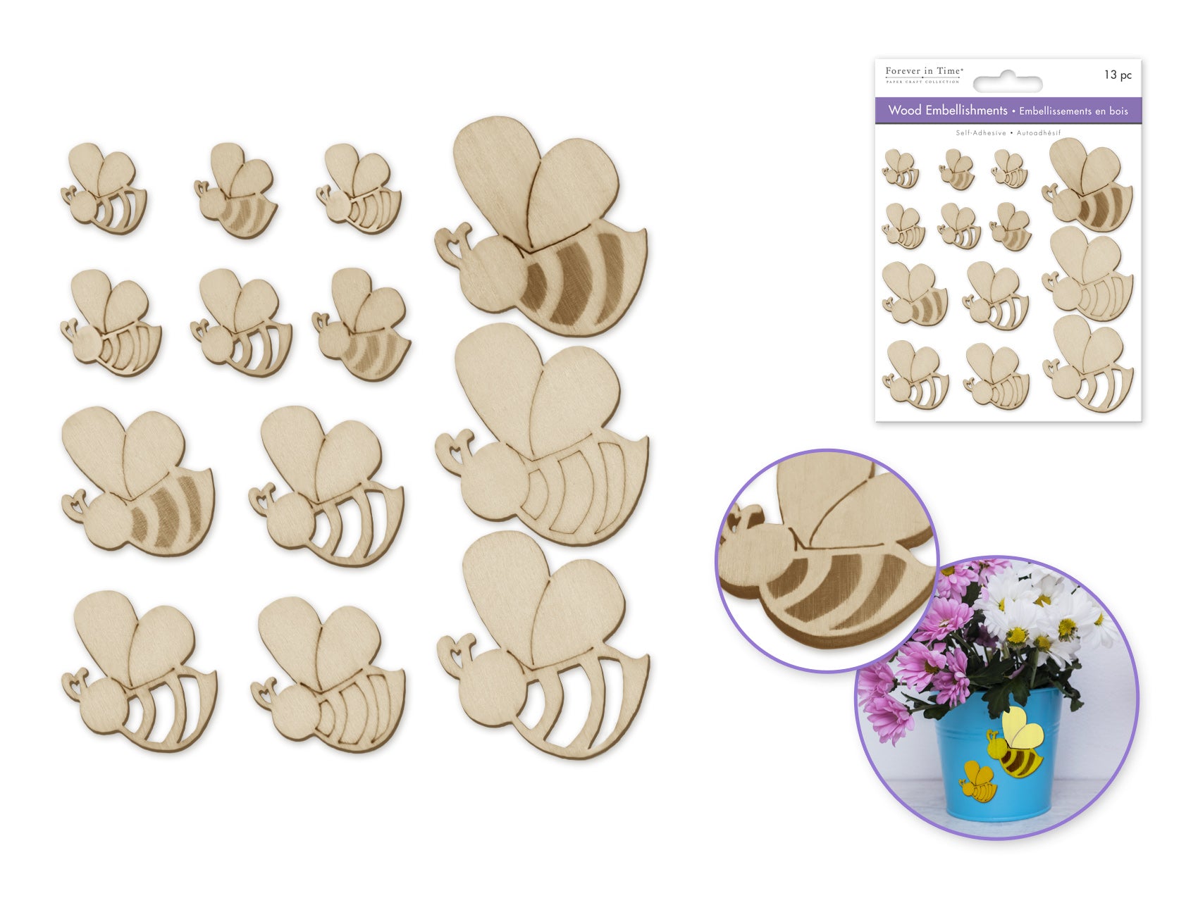 Mini Wooden Flying Bee Self-Stick Accent