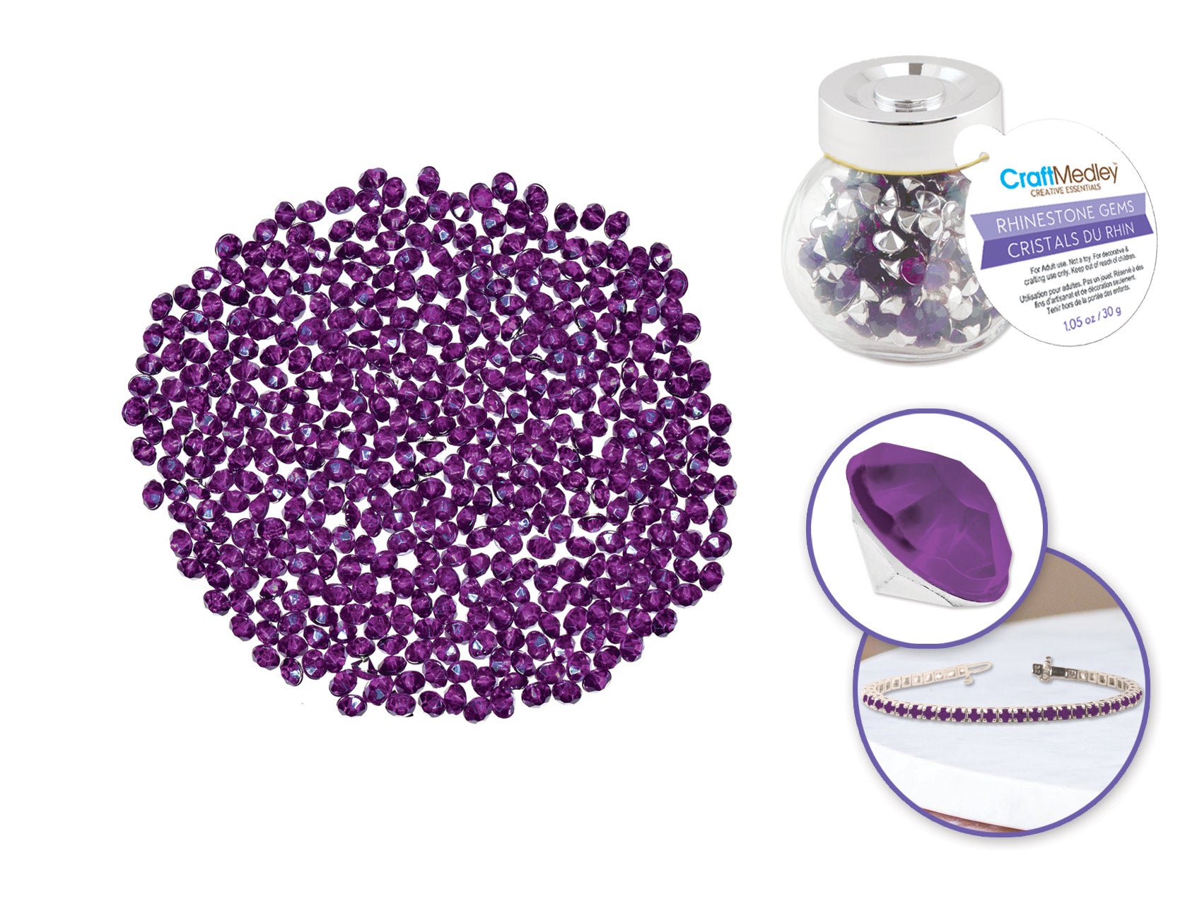 Amethyst Rhinestone Gems in Glass Jar
