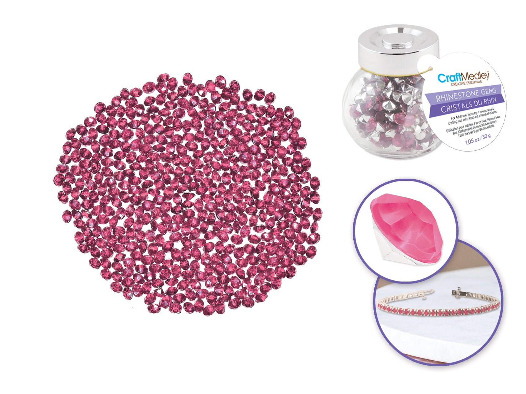 Pink Topaz Rhinestone Diamonds in Glass Jar
