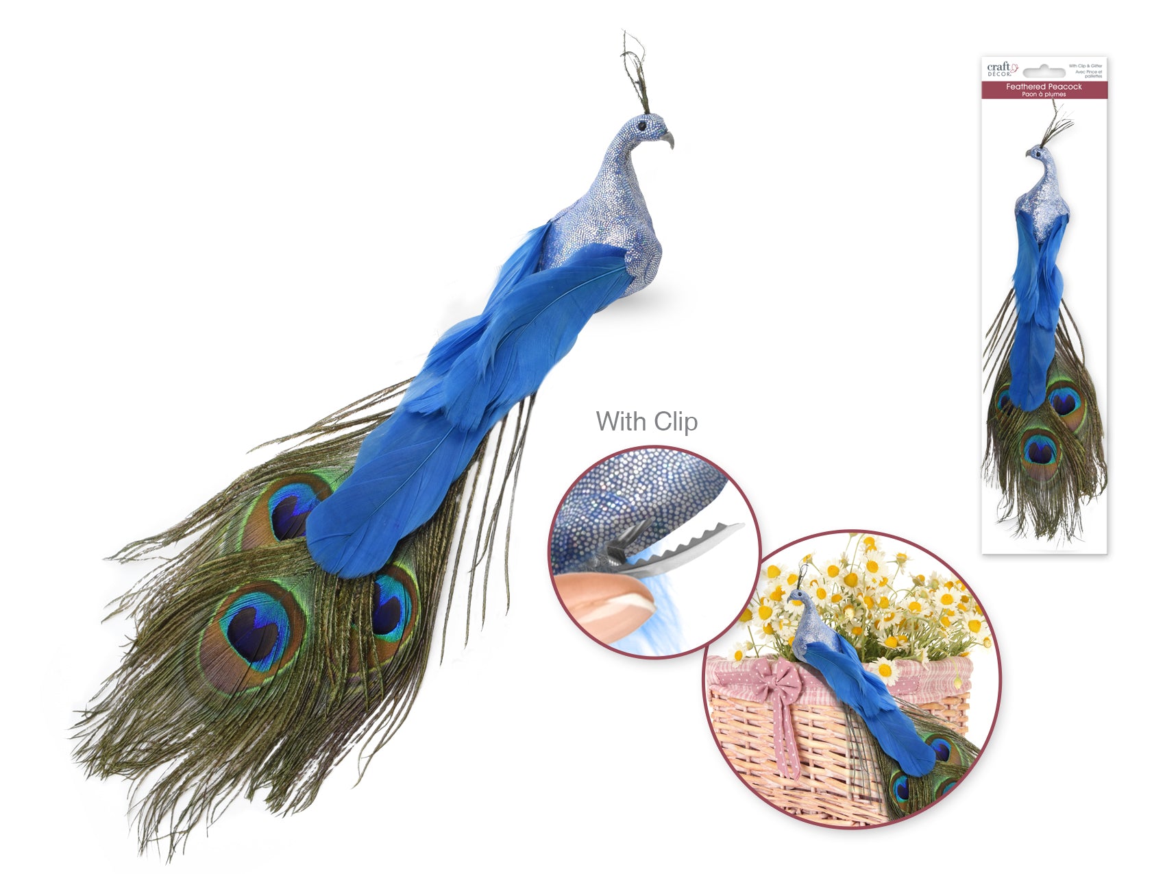 Glitter Peacock Clip Decor