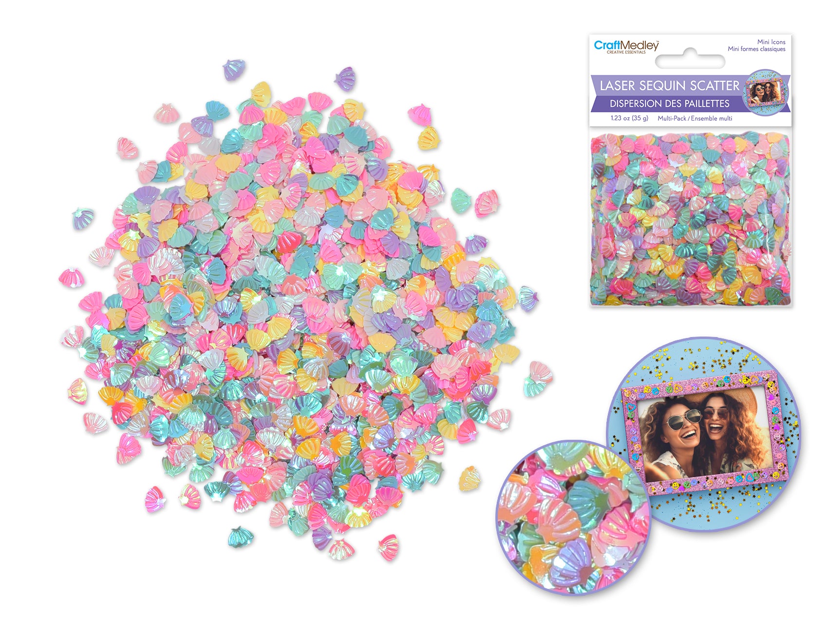 Mini Laser Sequin Scatter Pack – Seashell Design