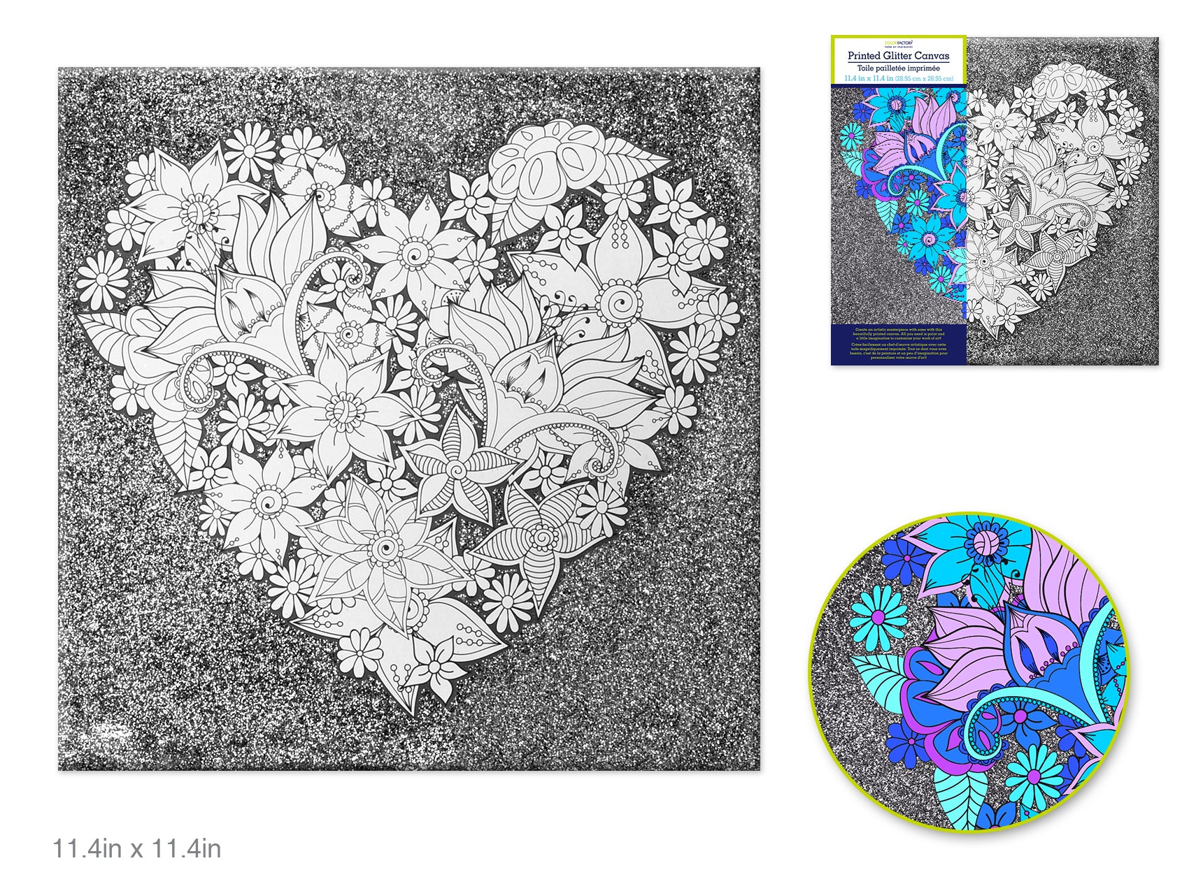 Glitter Heart Medley Printed Canvas, 11.4" x 11.4"