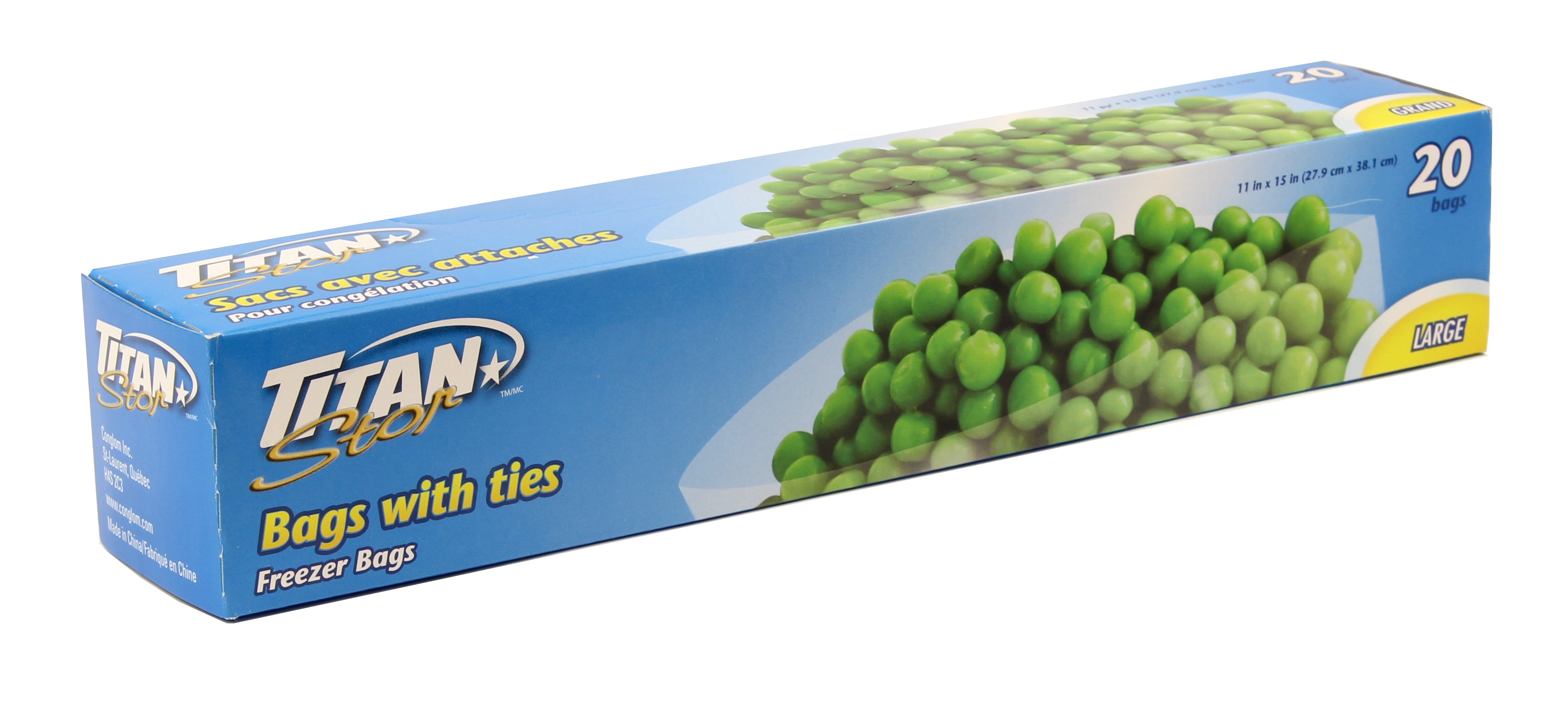 Titan Large Storage Freezer Bags W/Ties 20/Pack