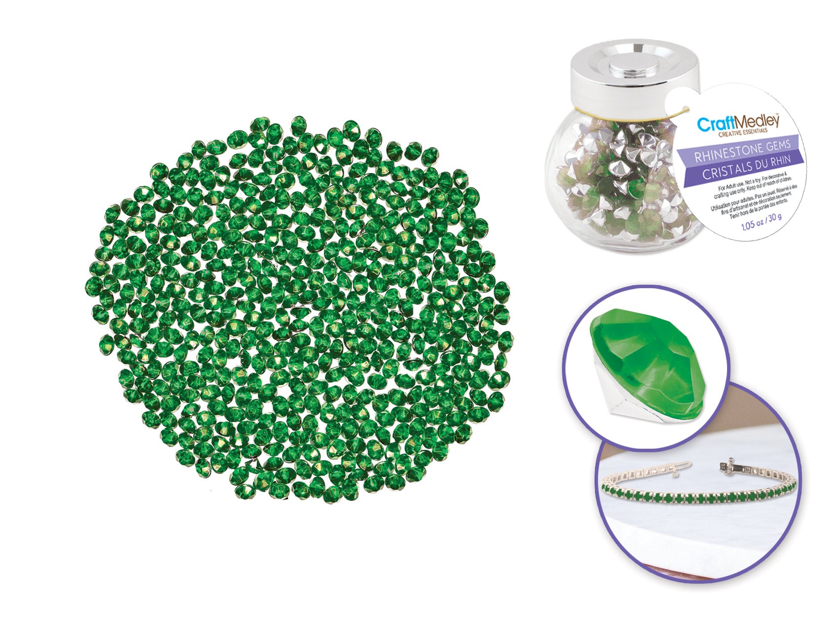 Emerald Rhinestone Craft Gems in Glass Jar