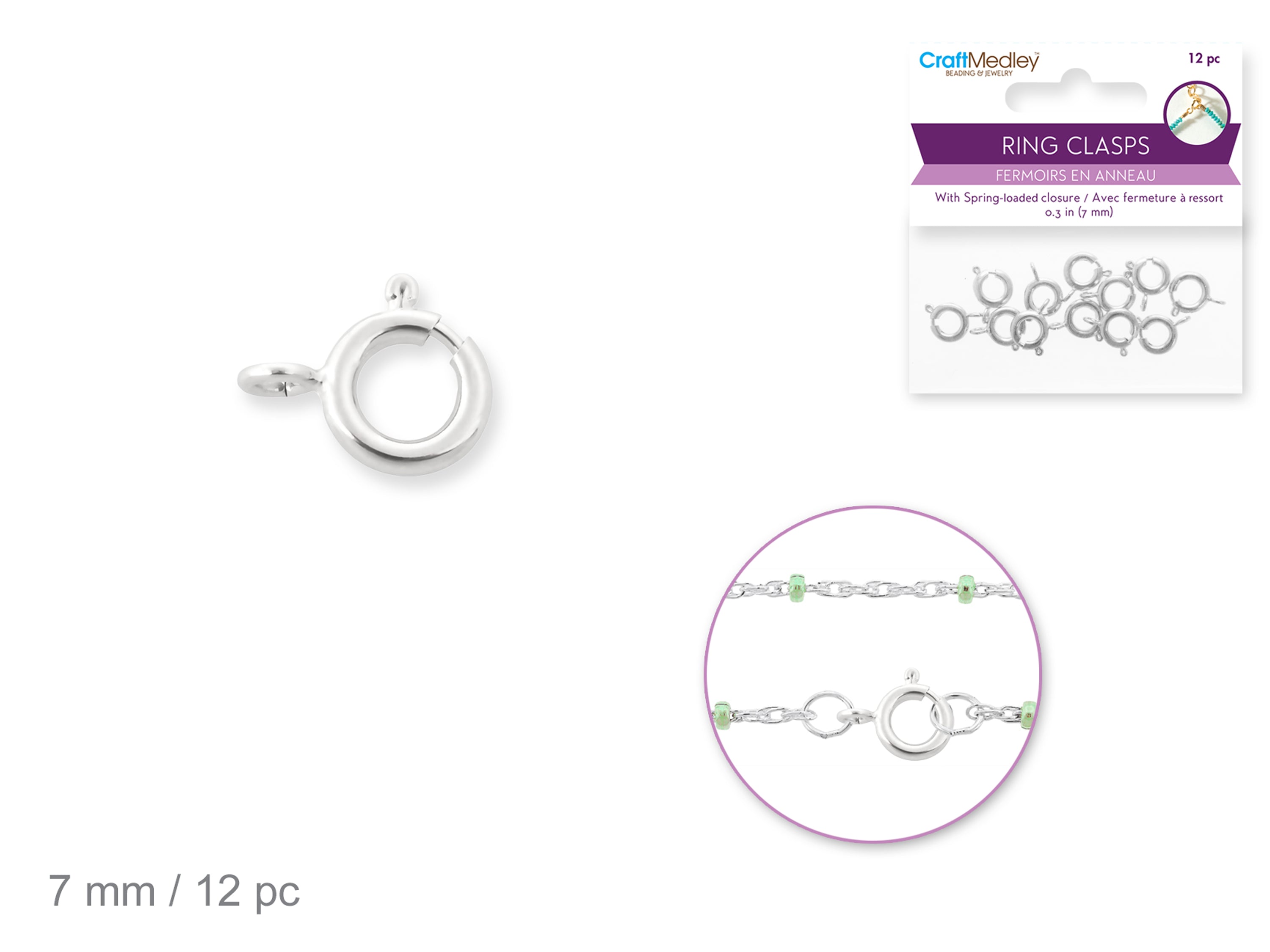 7mm Silver Ring Clasps, 12 Pack