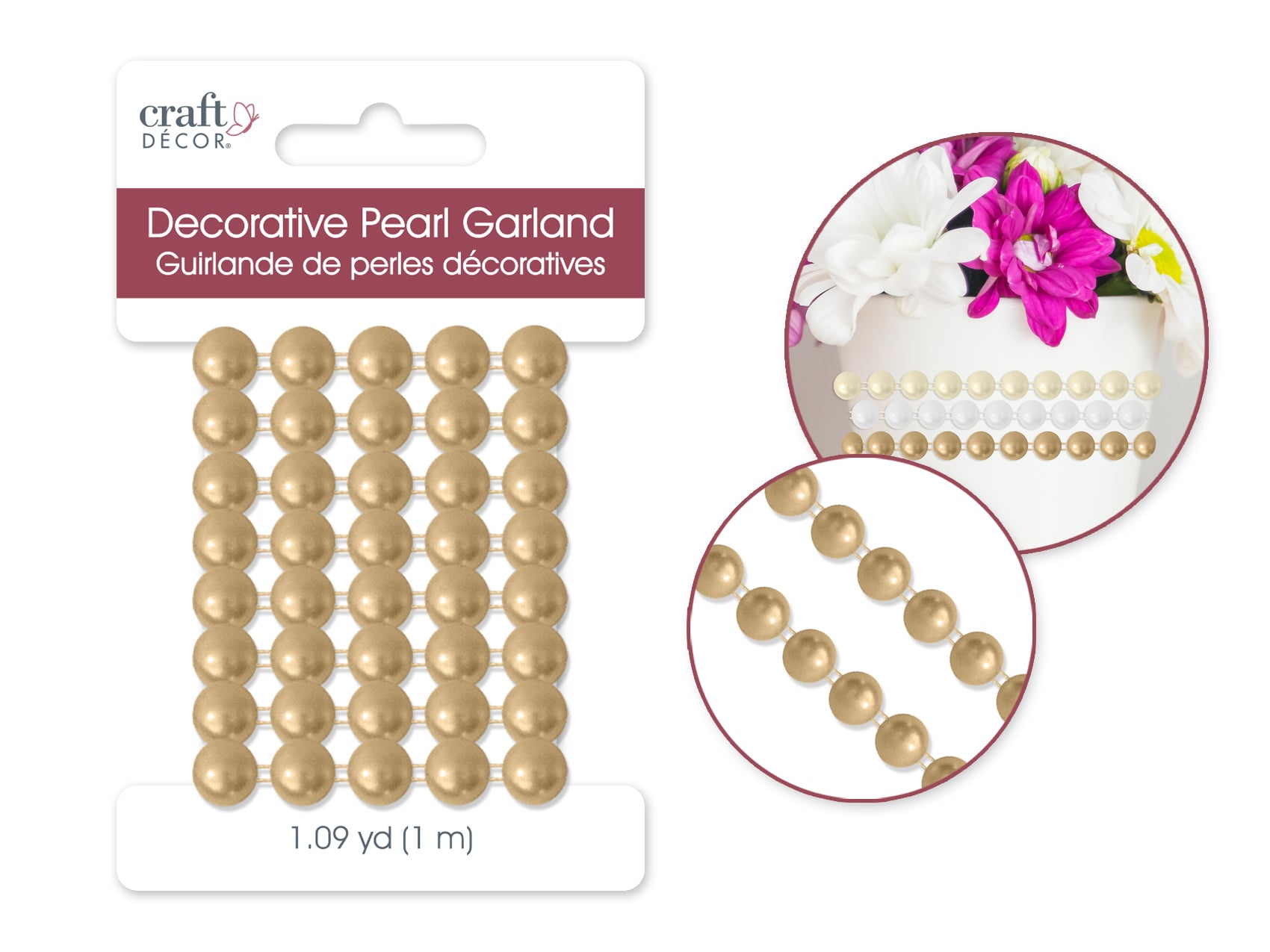 Craft Decor Pearl Garland, Pale Gold, 1m