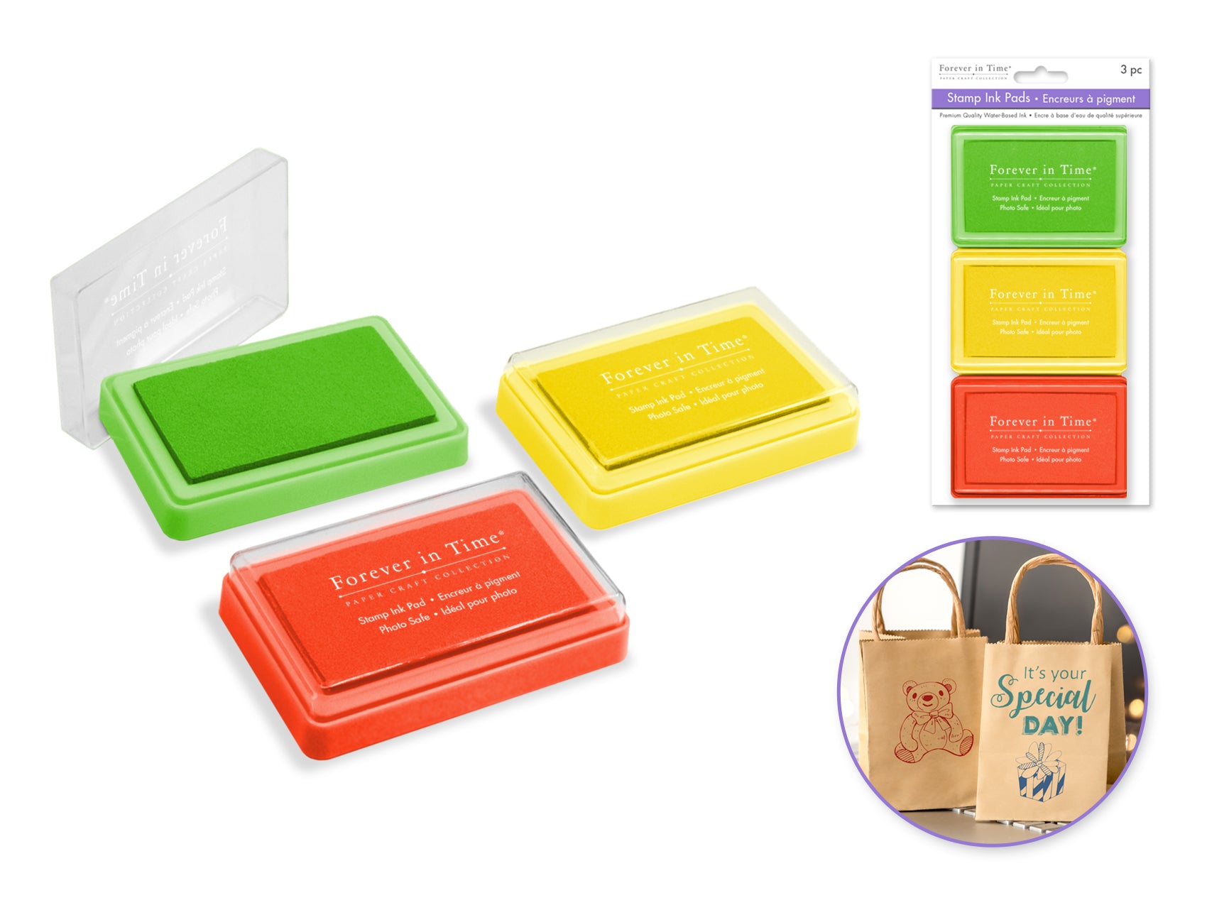 Stamp Ink Pad, 3" x 1.75", 3 Pack, Assorted Colors
