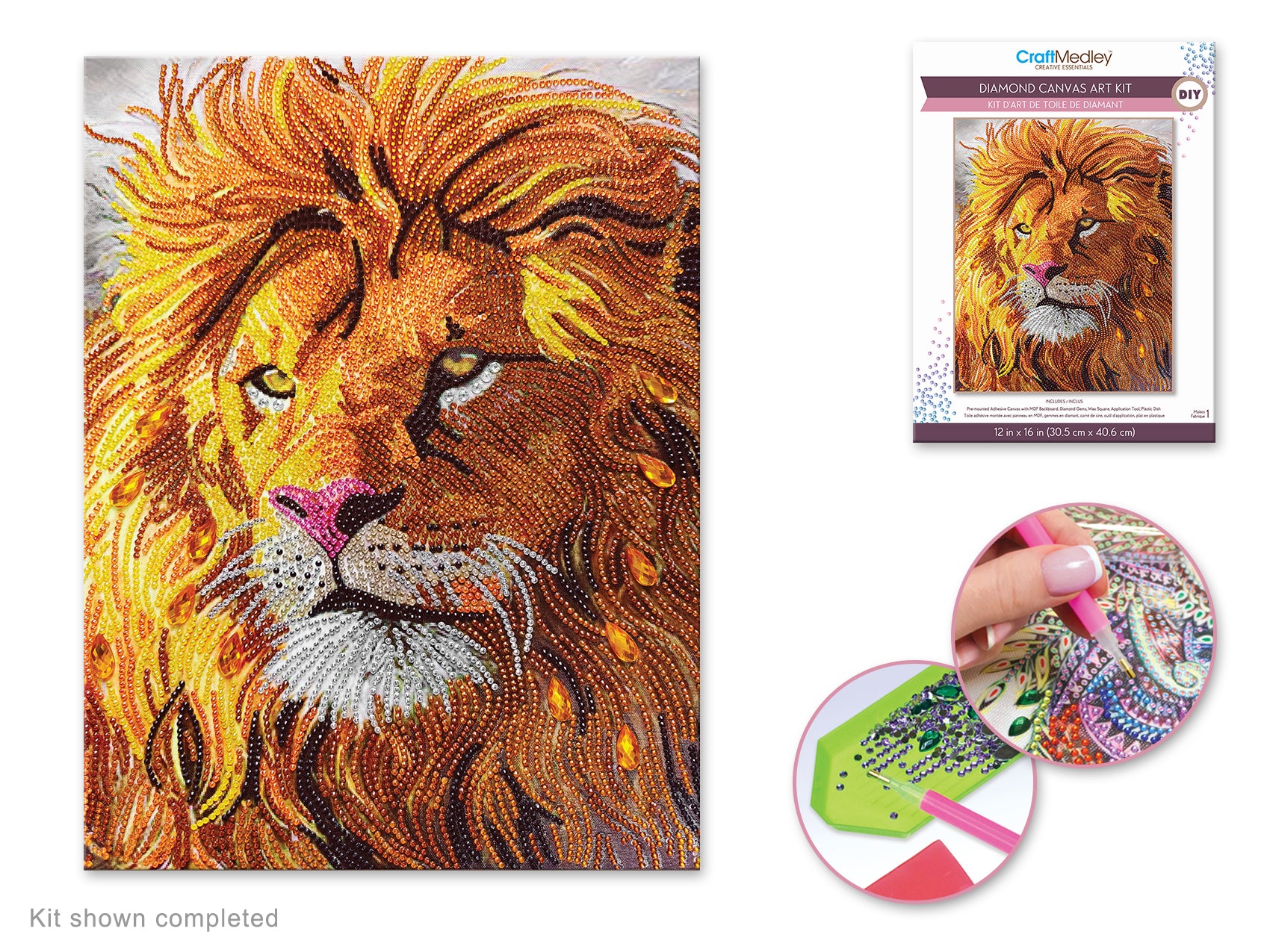 Diamond Painting Art Kit – Lion, 12" x 16"